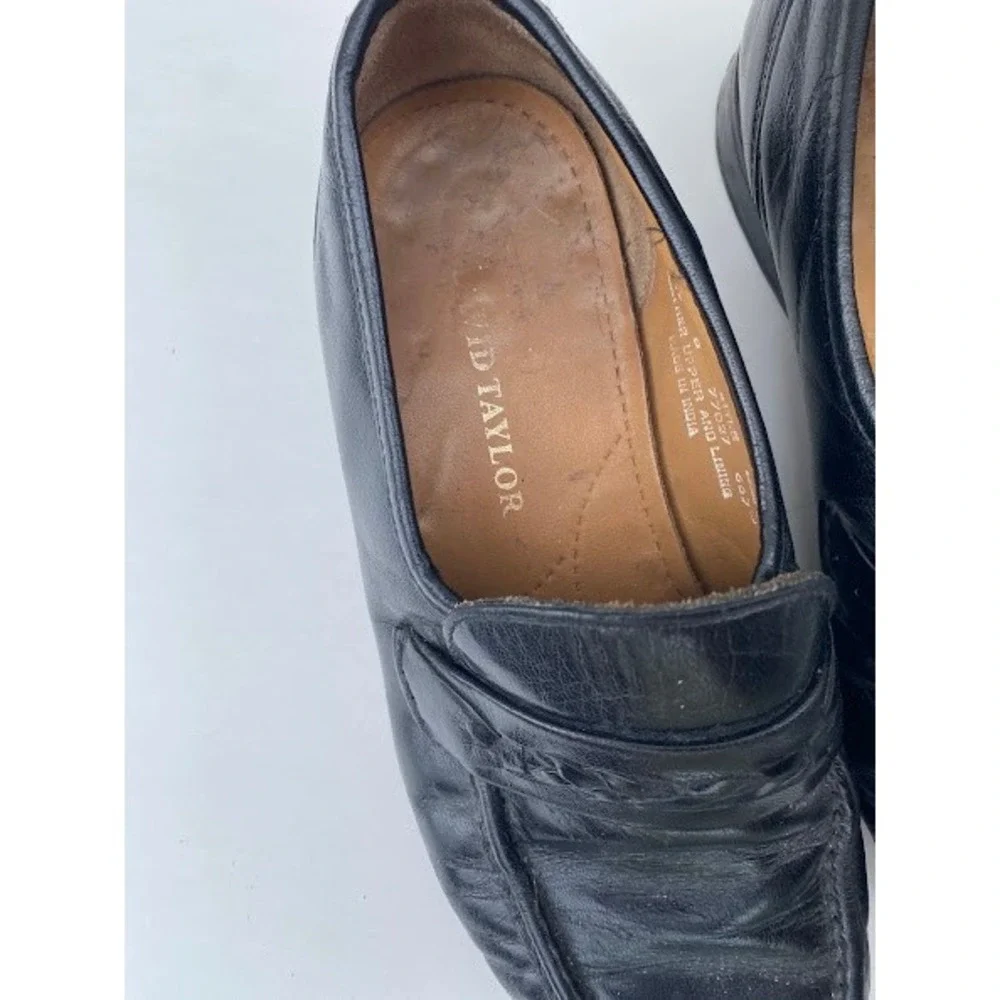 David Taylor Mens‎ Black Leather Penny Loafers Dress Shoes 8.5 D 77027